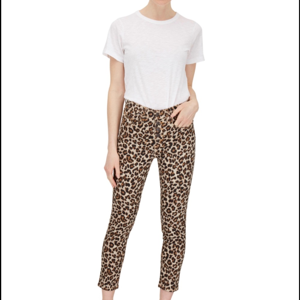 Veronica Beard Debbie Leopard Button Fly 10" High Rise Skinny Leg Jeans Size 28